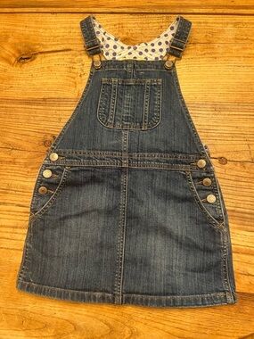 Boden Denim Overall Dress - Blue with Polka Dot Lining